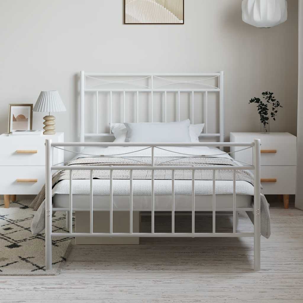 Sengeramme i metall med hode- og fotgavl hvit 100x190 cm