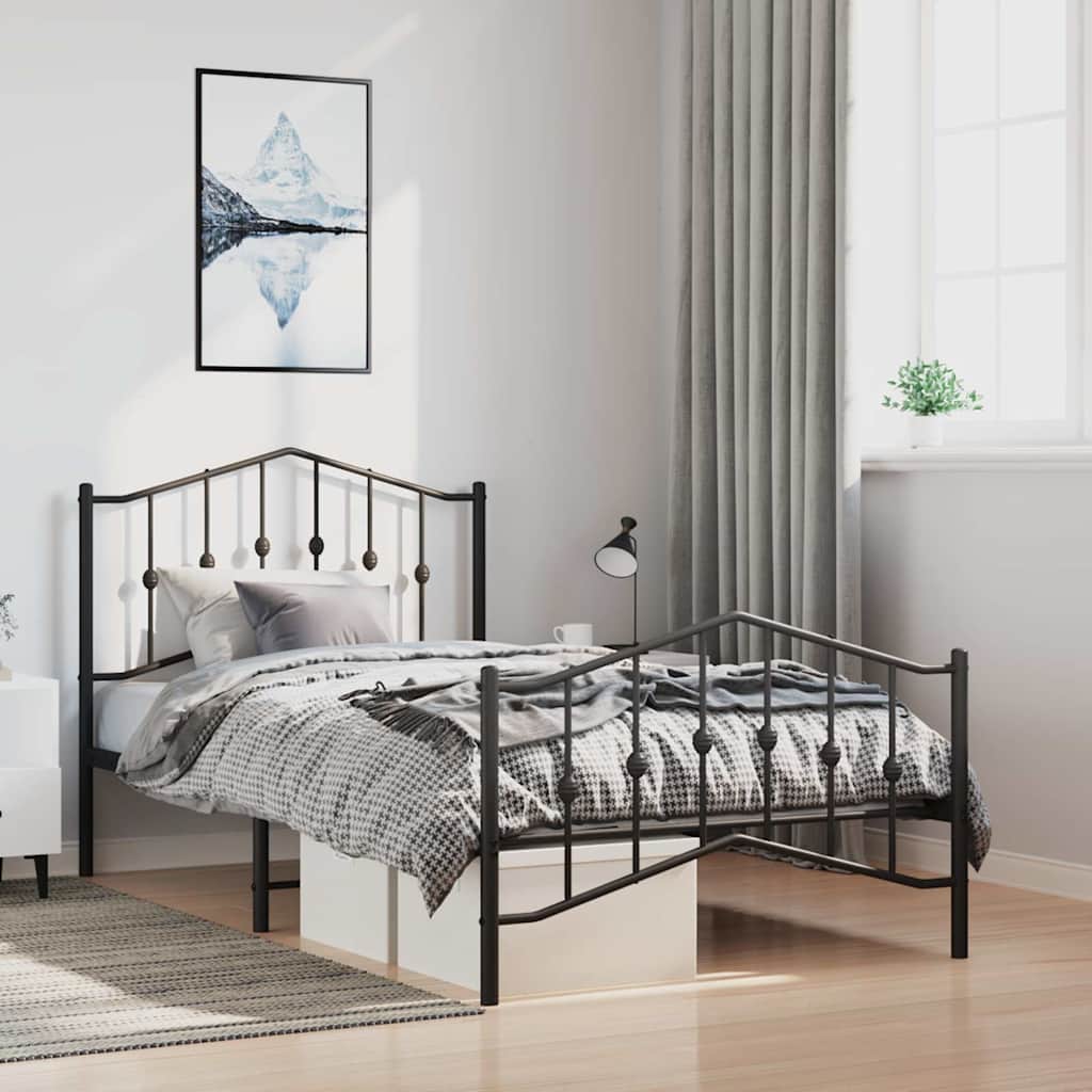Sengeramme i metall med hode- og fotgavl svart 100x200 cm