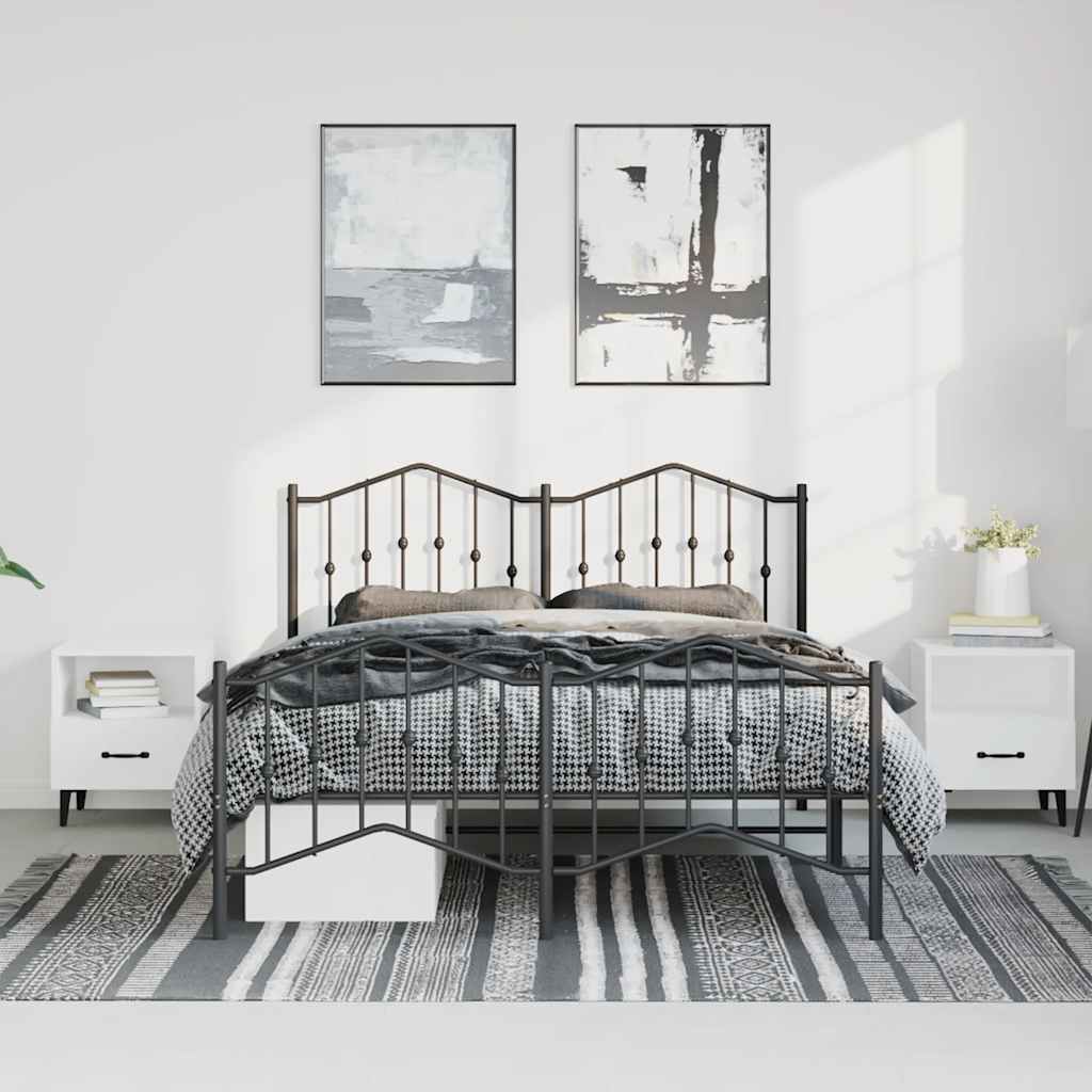 Sengeramme i metall med hode- og fotgavl svart 135x190 cm