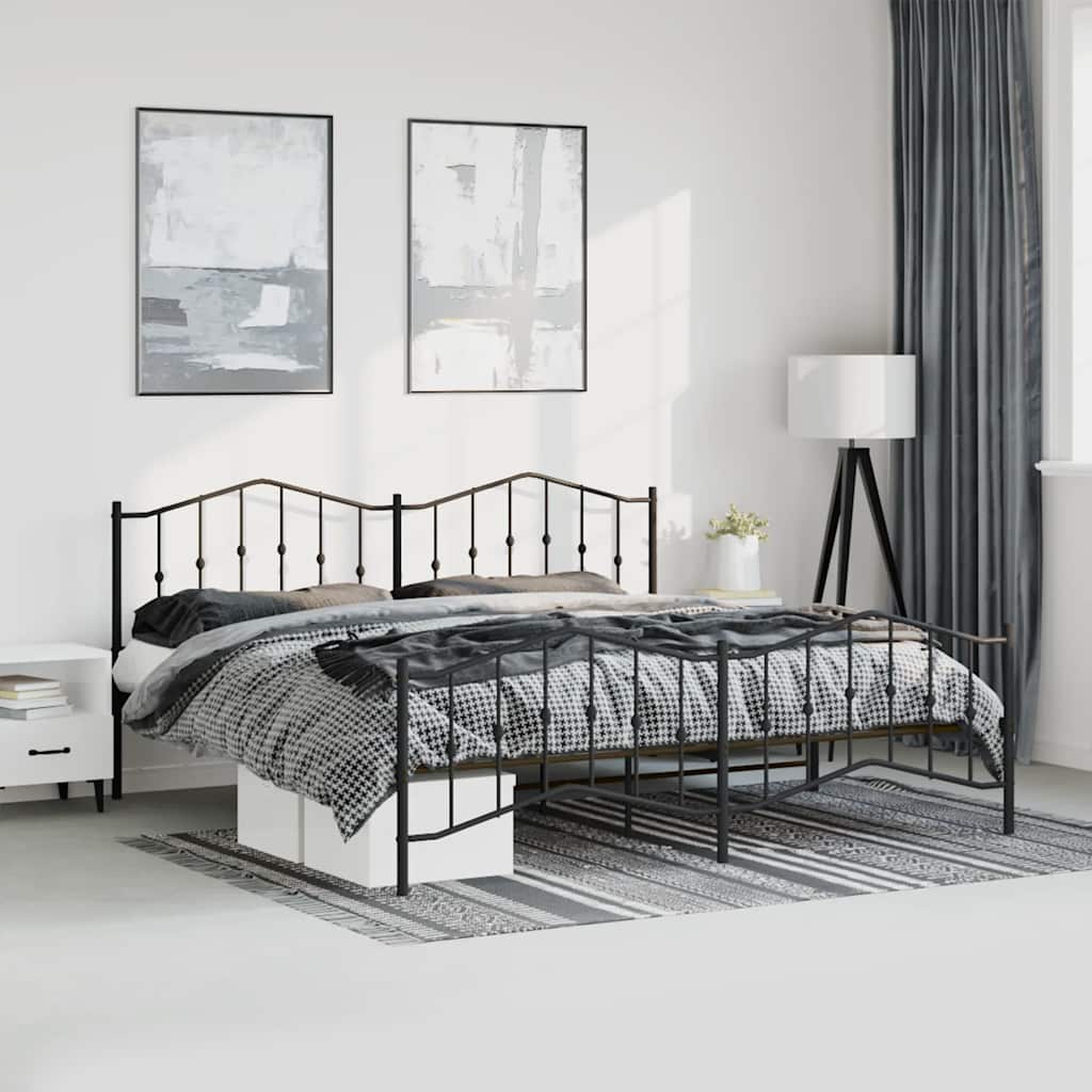 Sengeramme i metall med hode- og fotgavl svart 183x213 cm