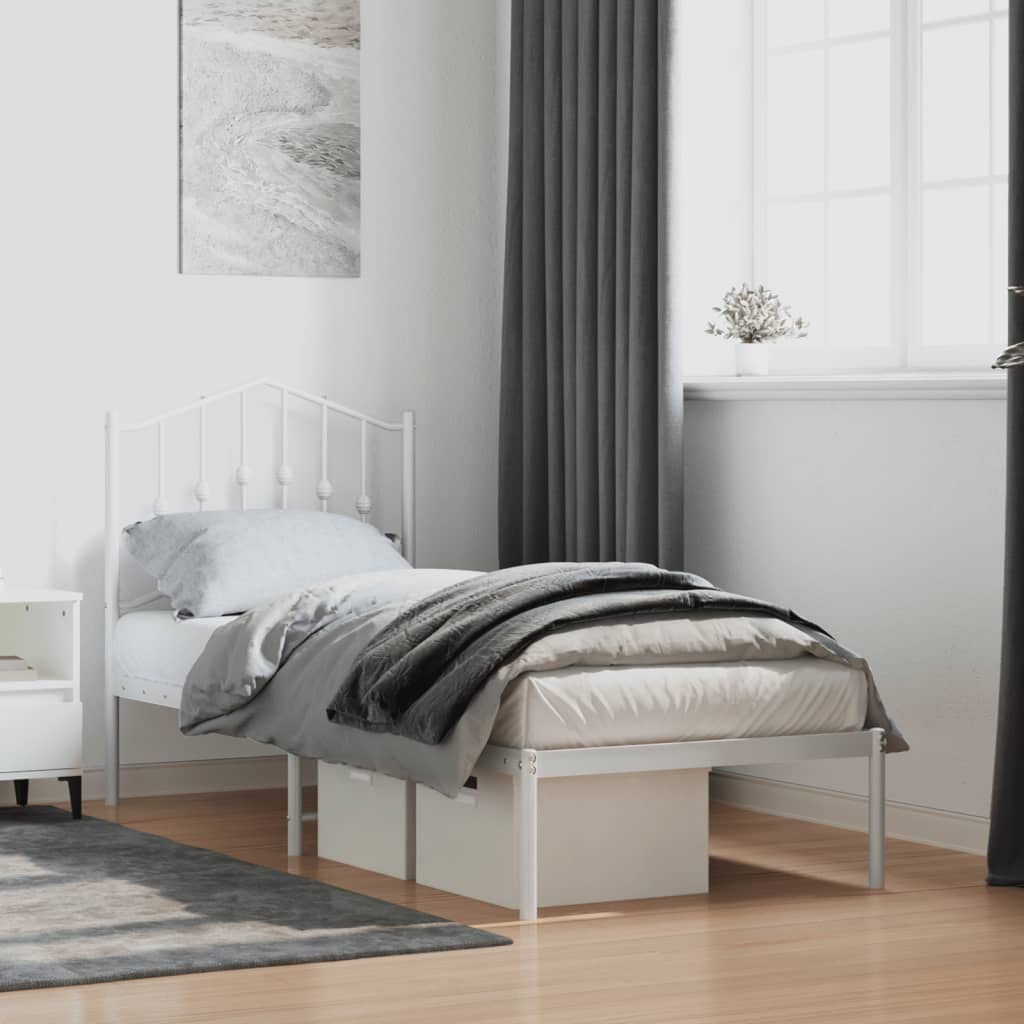 Sengeramme i metall uten madrass med hodegavl hvit 75x190 cm vidaXL