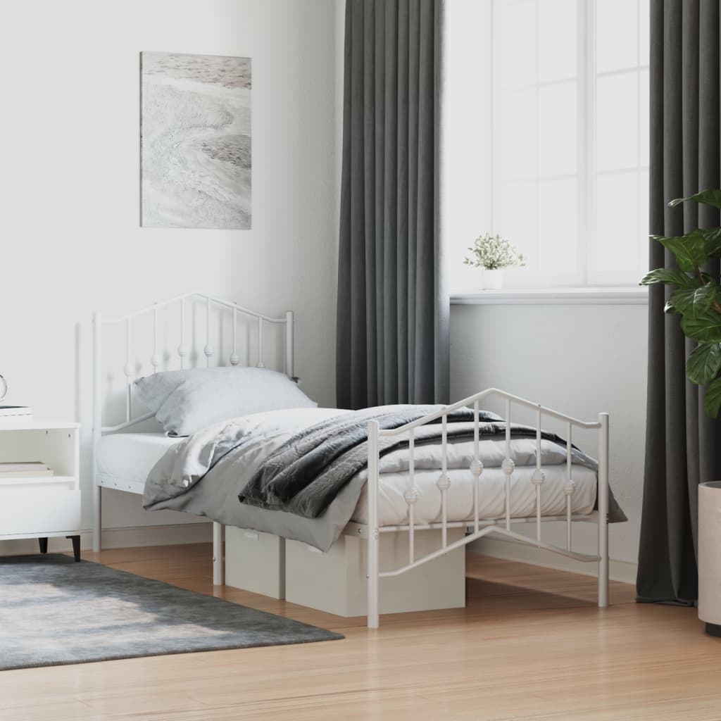 Sengeramme i metall med hode- og fotgavl hvit 80x200 cm vidaXL