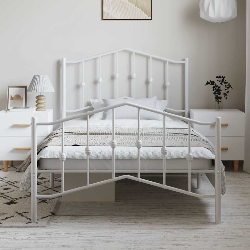 Sengeramme i metall med hode- og fotgavl hvit 100x190 cm
