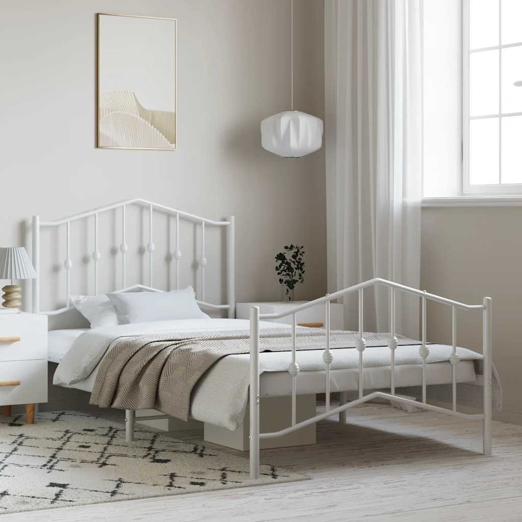 Sengeramme i metall med hode- og fotgavl hvit 100x190 cm