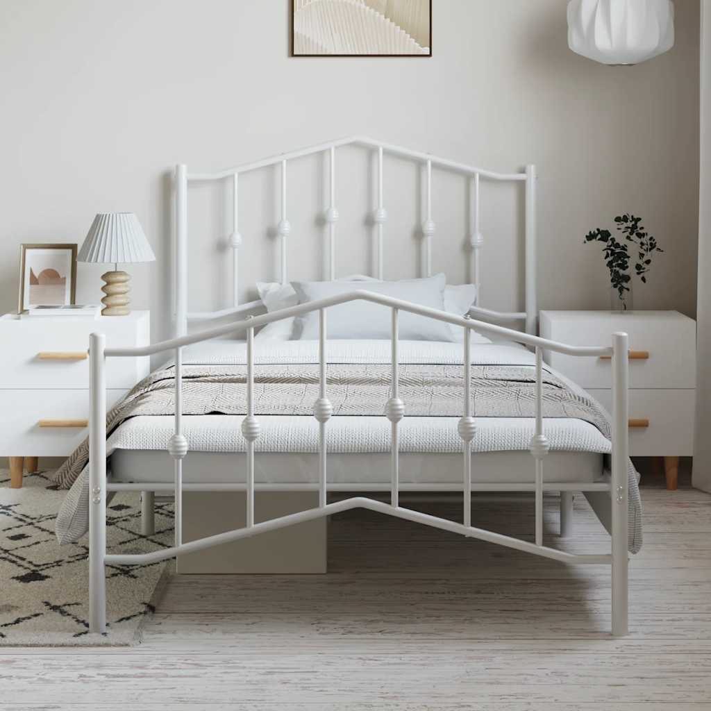 Sengeramme i metall med hode- og fotgavl hvit 100x200 cm