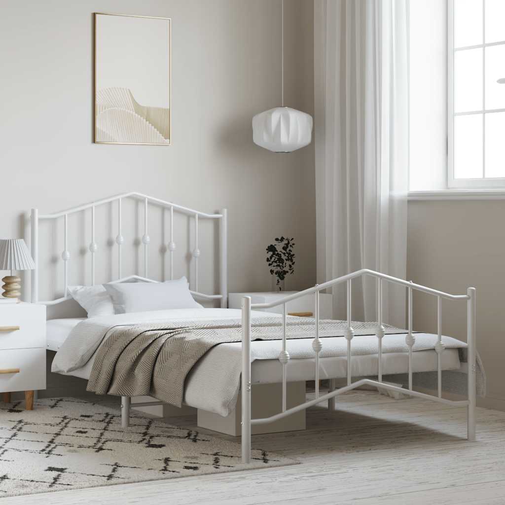 Sengeramme i metall med hode- og fotgavl hvit 100x200 cm