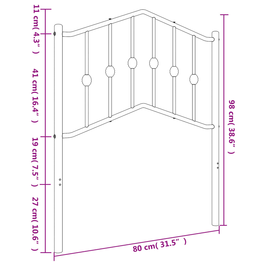 Utskiftbar sengegavl i metall hvit 75 cm vidaXL