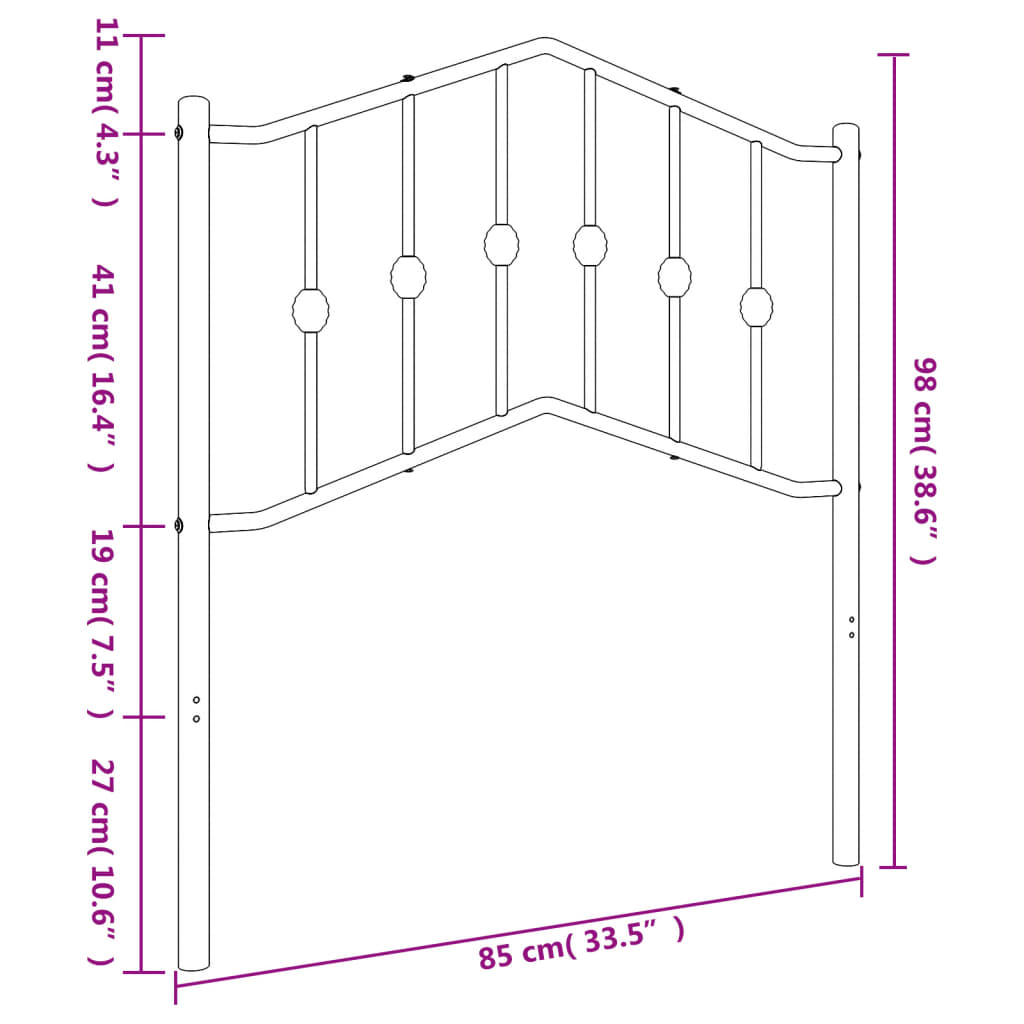 Utskiftbar sengegavl i metall hvit 80 cm vidaXL