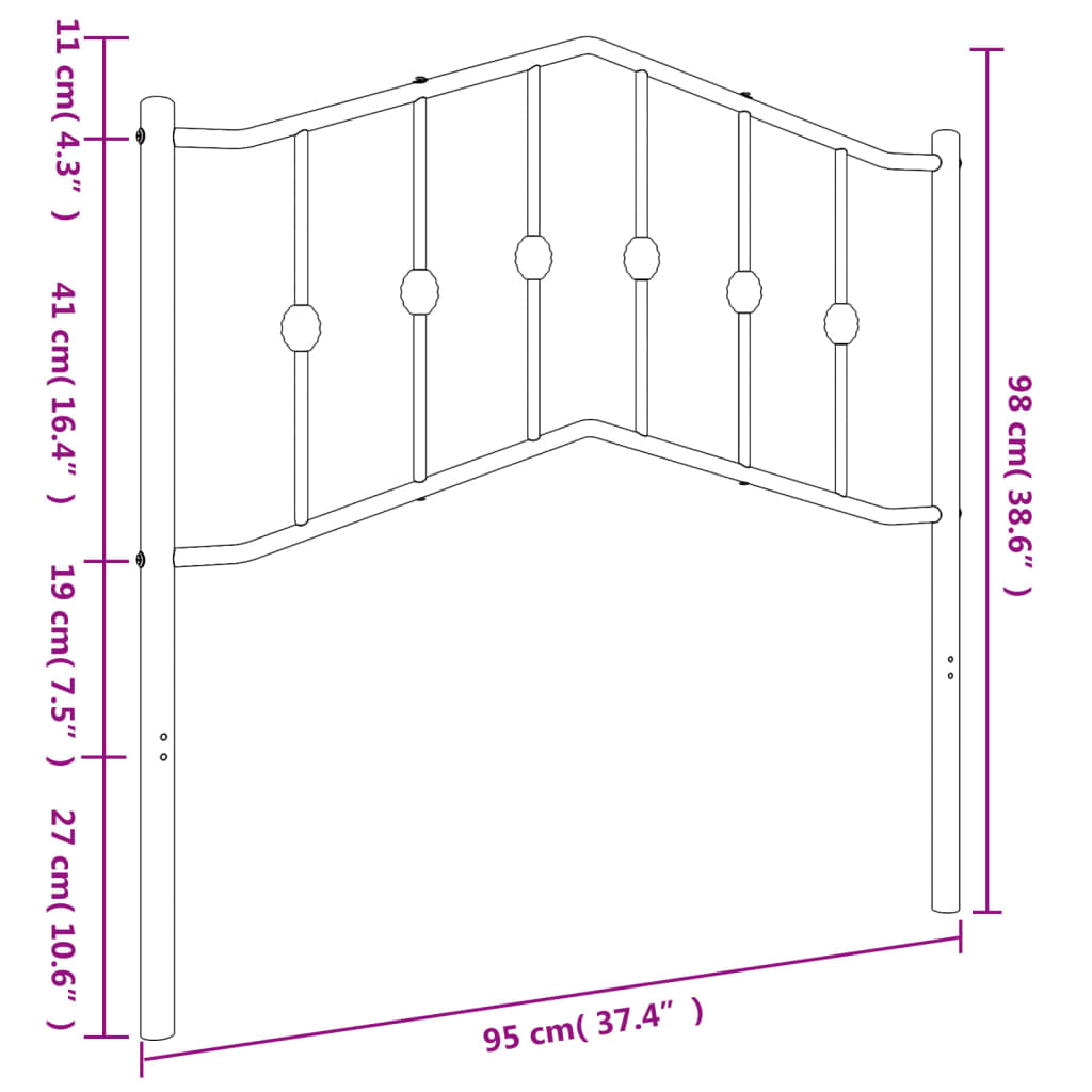 Utskiftbar sengegavl i metall hvit 90 cm