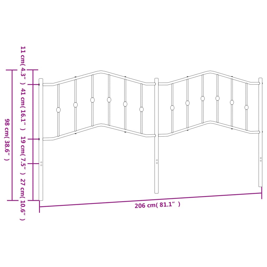 Utskiftbar sengegavl i metall hvit 200 cm