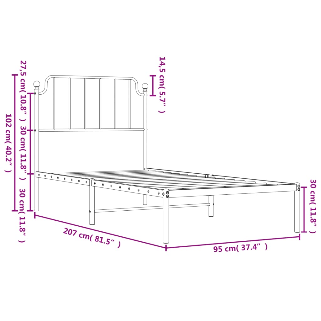 Sengeramme i metall med hodegavl svart 90x200 cm