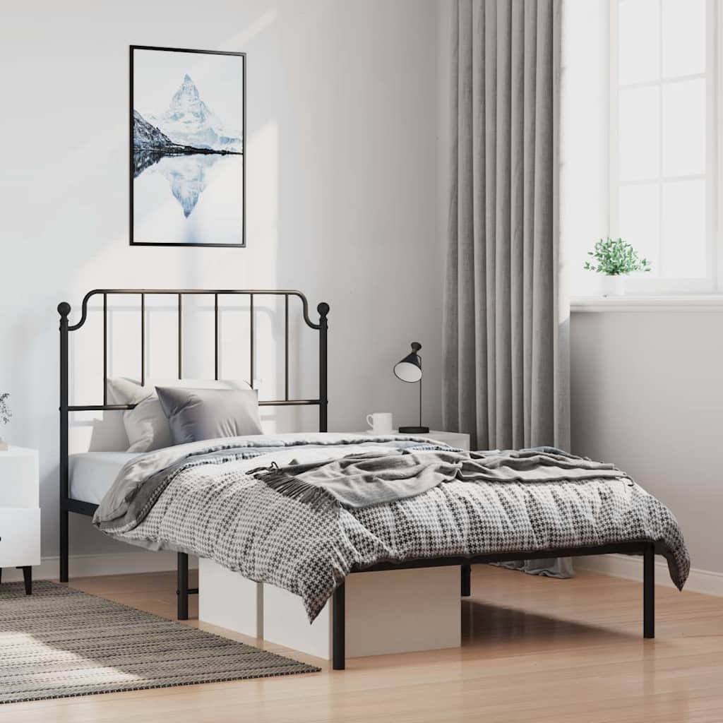 Sengeramme i metall med hodegavl svart 100x190 cm