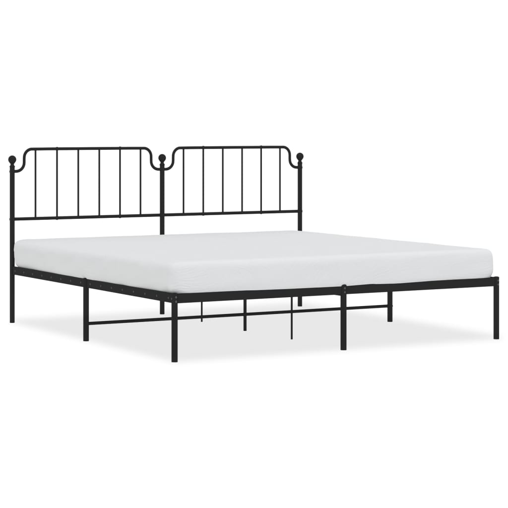 Sengeramme i metall med sengegavl svart 200x200 cm
