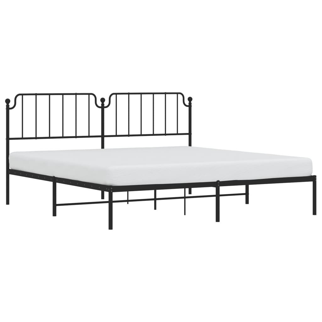 Sengeramme i metall med sengegavl svart 200x200 cm
