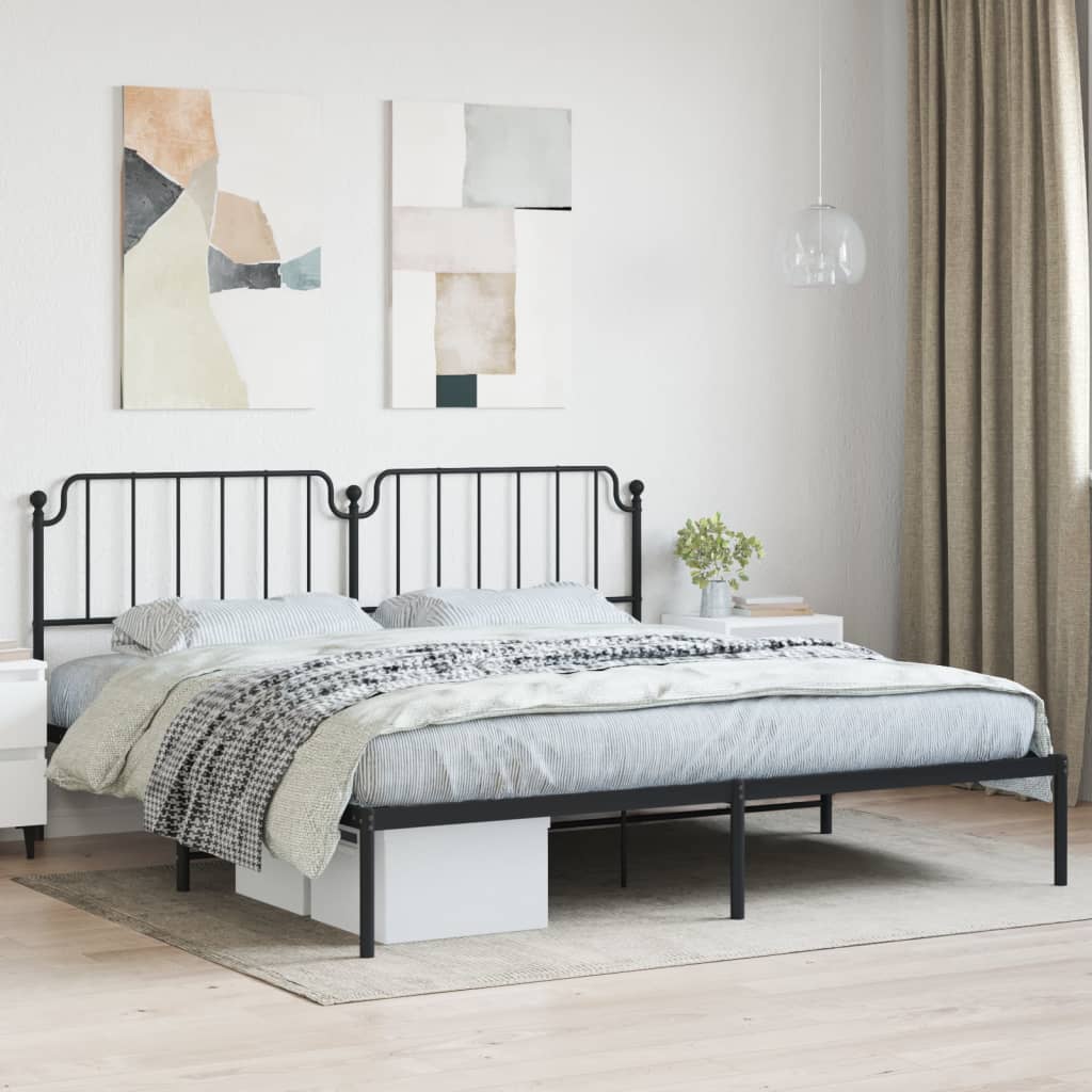 Sengeramme i metall med sengegavl svart 200x200 cm