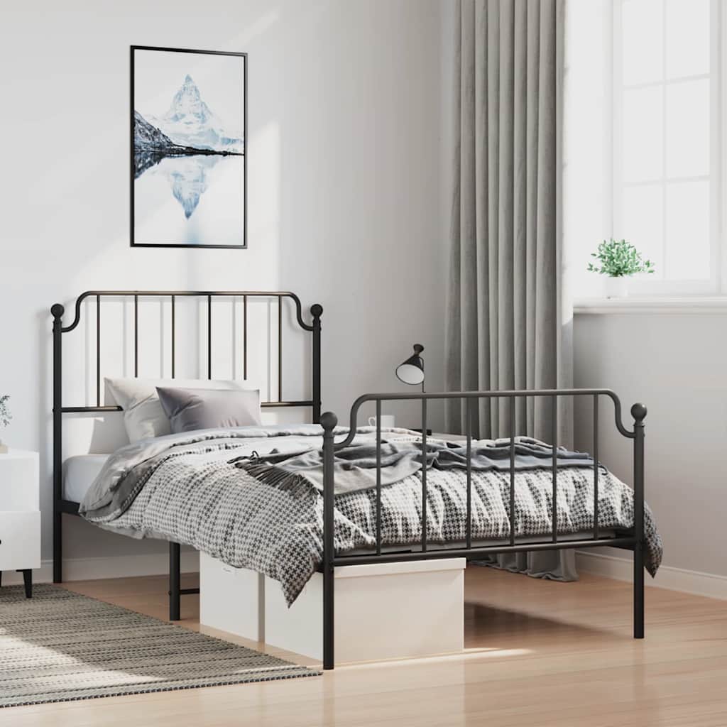 Sengeramme i metall med hode- og fotgavl svart 100x200 cm