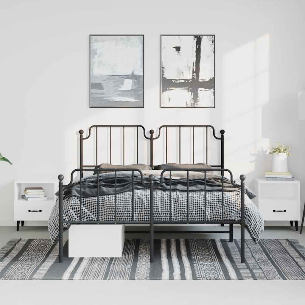 Sengeramme i metall med hode- og fotgavl svart 135x190 cm