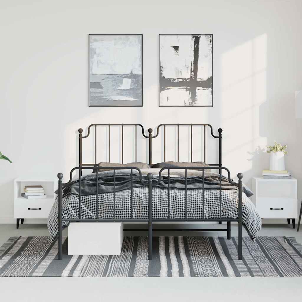 Sengeramme i metall med hode- og fotgavl svart 135x190 cm