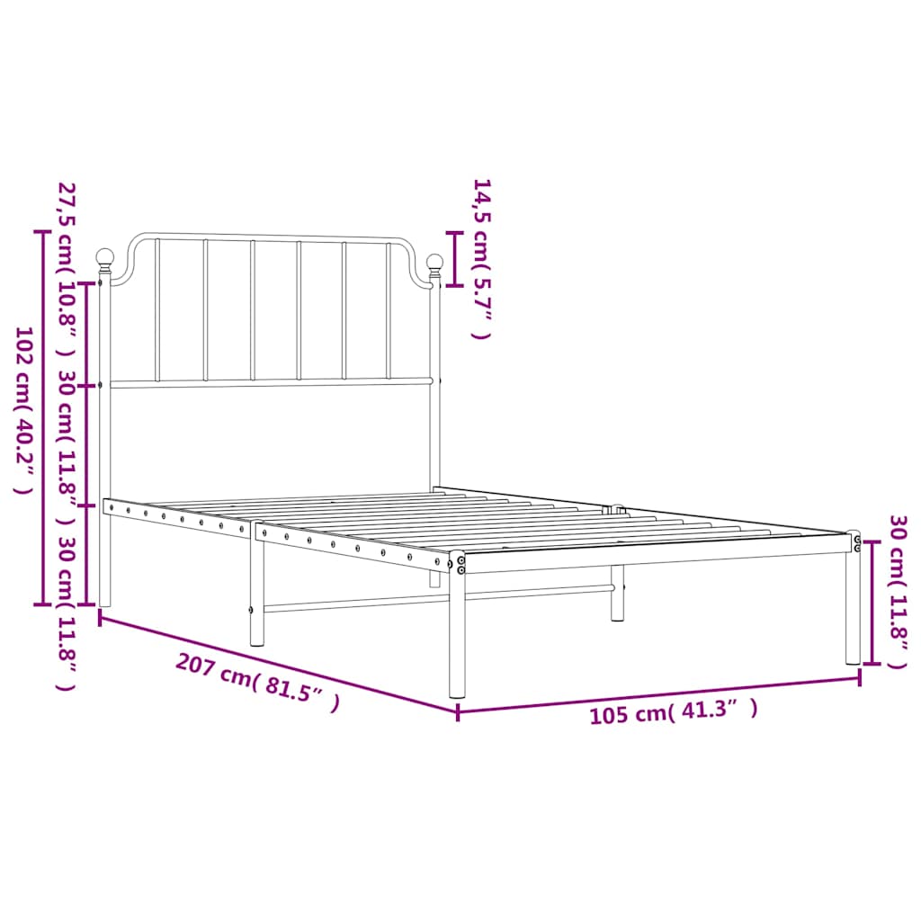 Sengeramme i metall med hodegavl hvit 100x200 cm