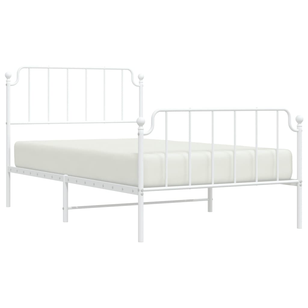 Sengeramme i metall med hode- og fotgavl hvit 107x203 cm vidaXL