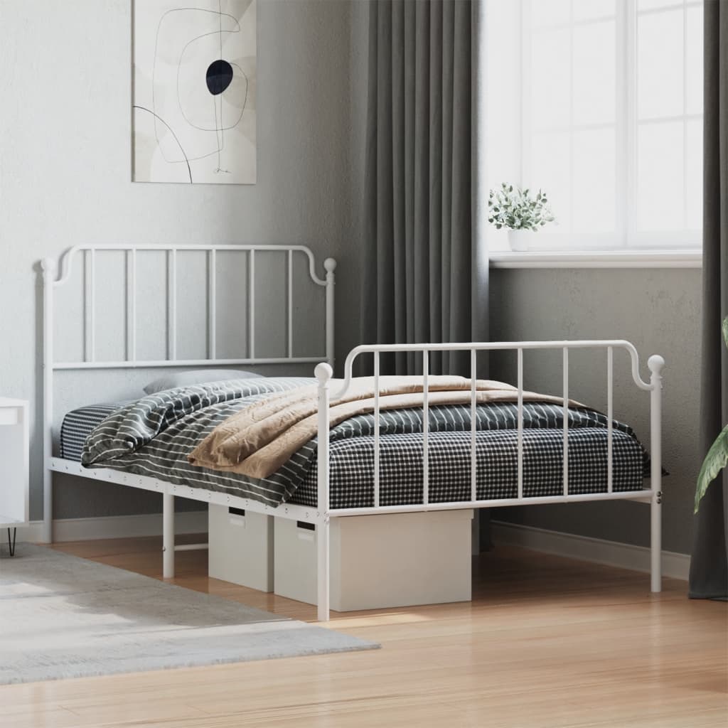Sengeramme i metall med hode- og fotgavl hvit 107x203 cm vidaXL
