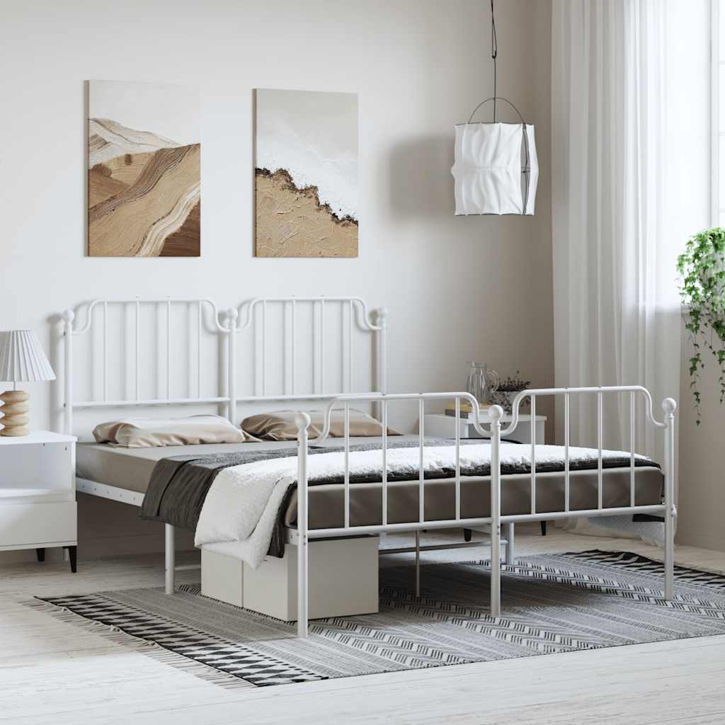 Sengeramme i metall med hode- og fotgavl hvit 150x200 cm
