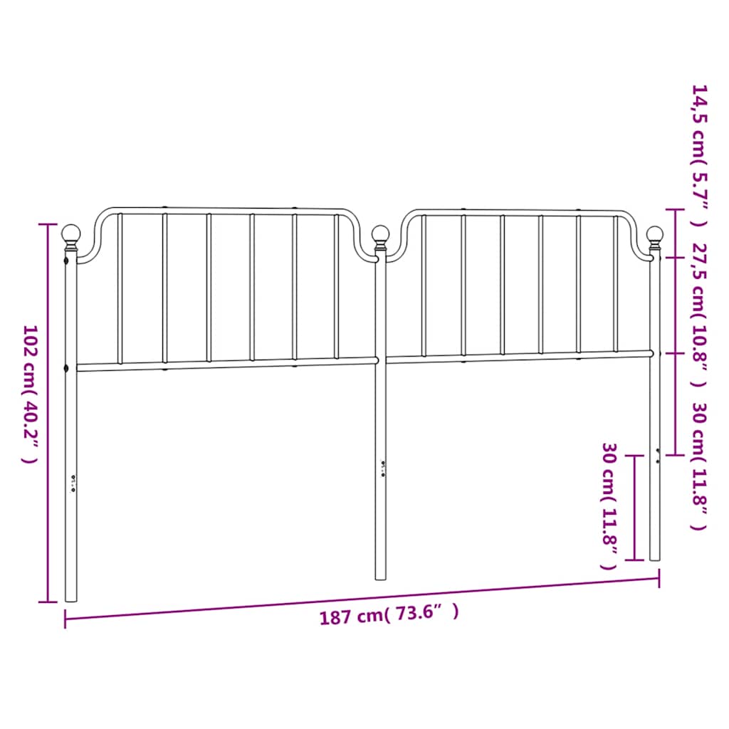Utskiftbar sengegavl i metall hvit 180 cm