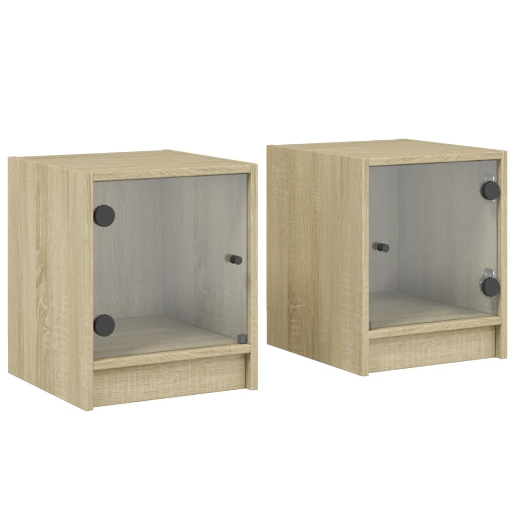 Nattbord med glassdører 2 stk sonoma eik 35x37x42 cm