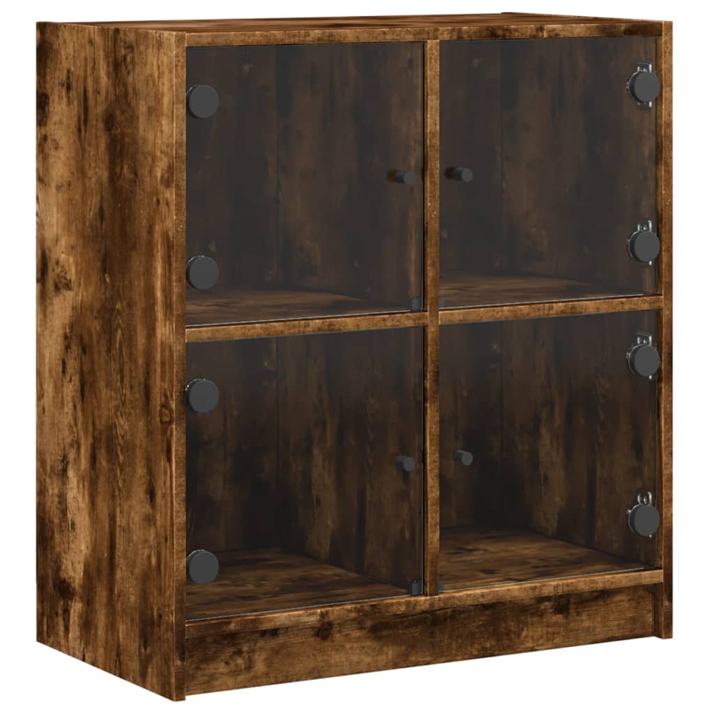 Sideskap med glassdører røkt eik 68x37x75,5 cm