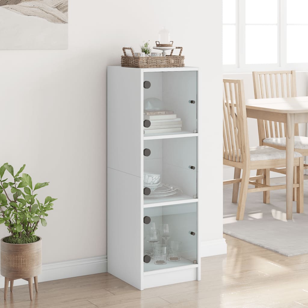 Highboard med glassdører hvit 35x37x109 cm