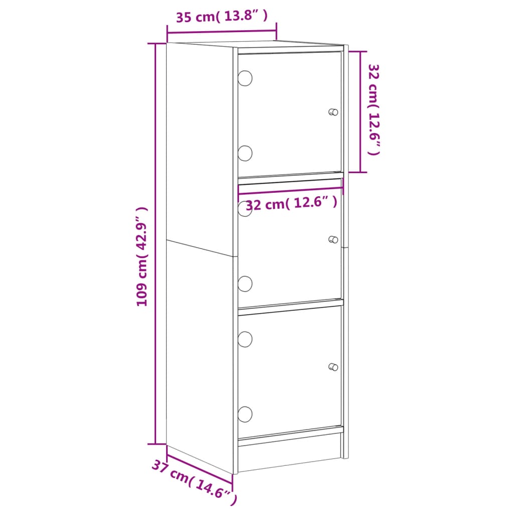 Highboard med glassdører sonoma eik 35x37x109 cm
