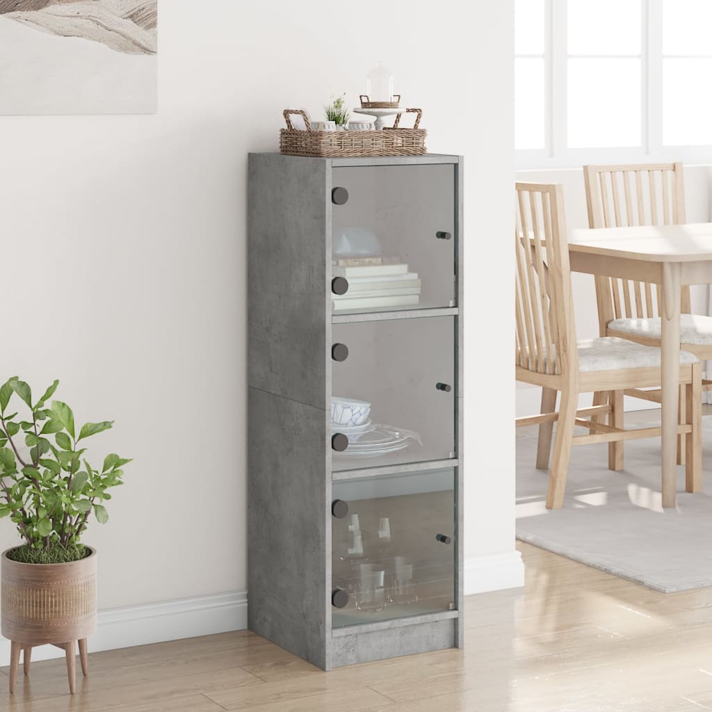 Highboard med glassdører betonggrå 35x37x109 cm