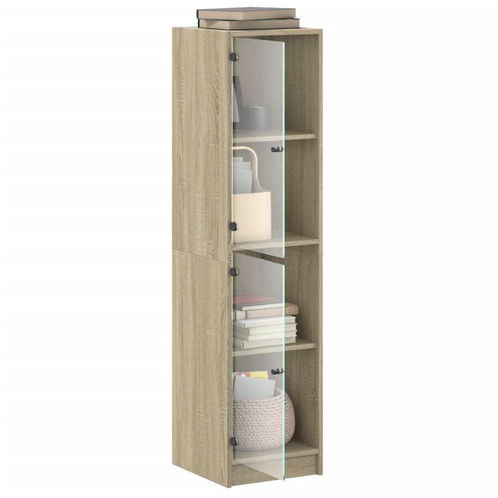 Highboard med glassdører sonoma eik 35x37x142 cm