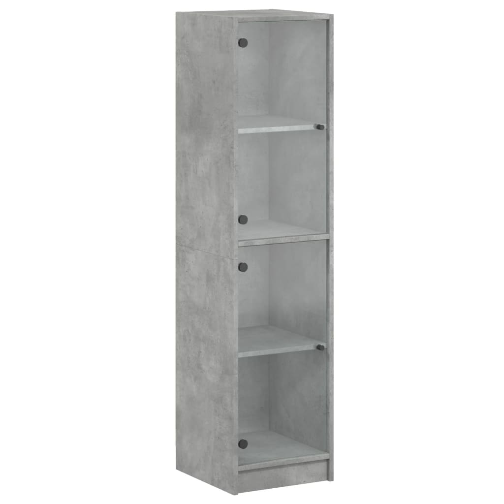 Highboard med glassdører betonggrå 35x37x142 cm