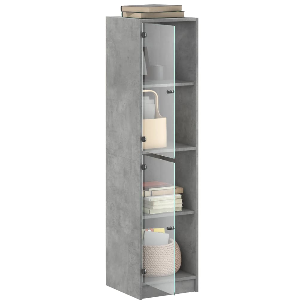 Highboard med glassdører betonggrå 35x37x142 cm
