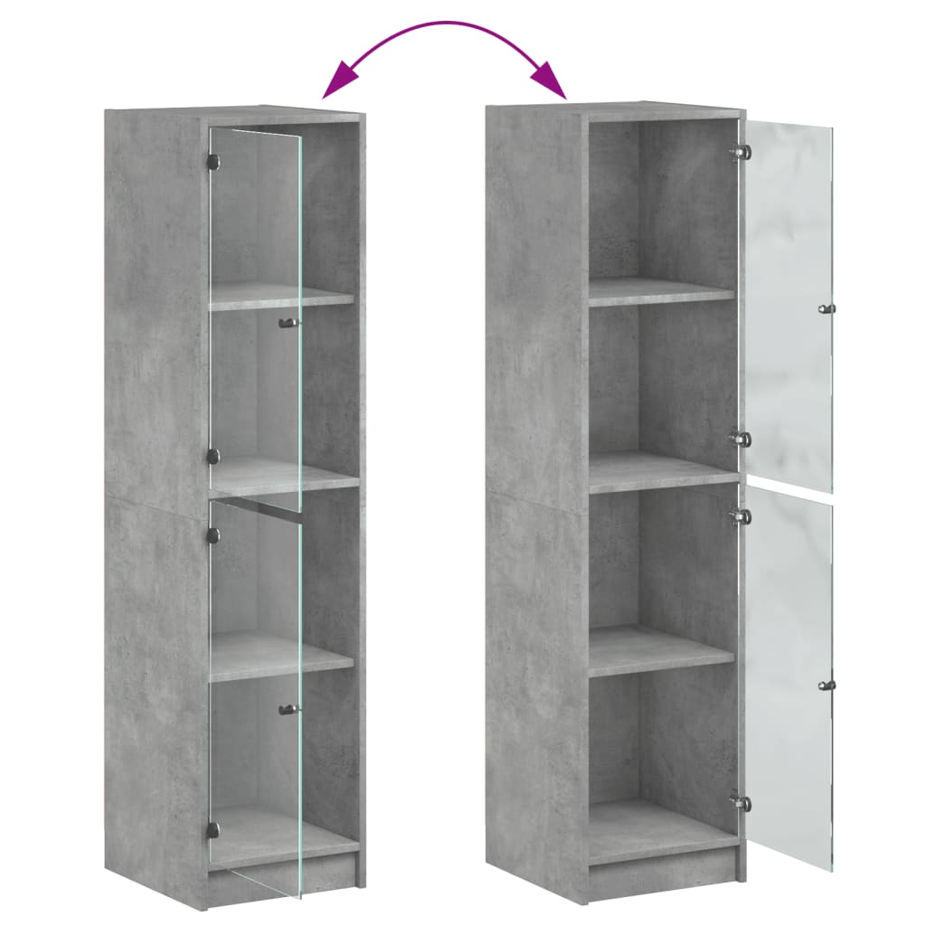Highboard med glassdører betonggrå 35x37x142 cm