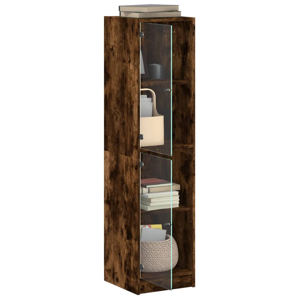 Highboard med glassdør røkt eik 35x37x142 cm