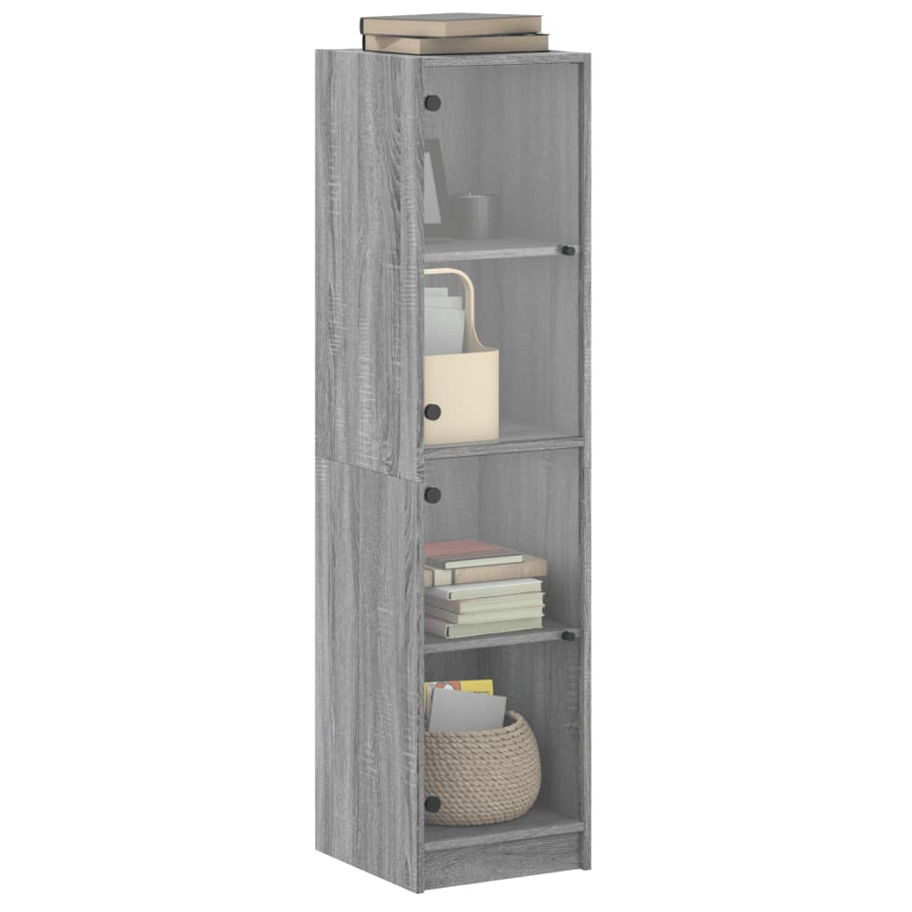 Highboard med glassdører grå sonoma 35x37x142 cm