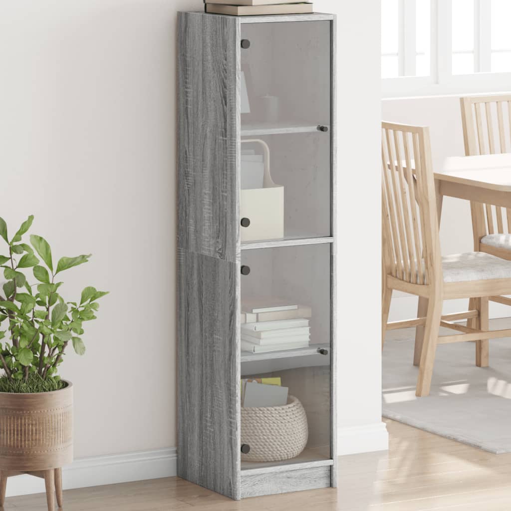 Highboard med glassdører grå sonoma 35x37x142 cm