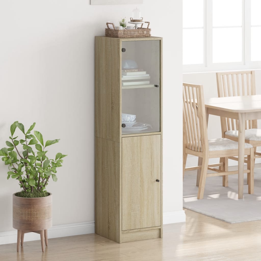 Highboard med glassdører sonoma eik 35x37x142 cm