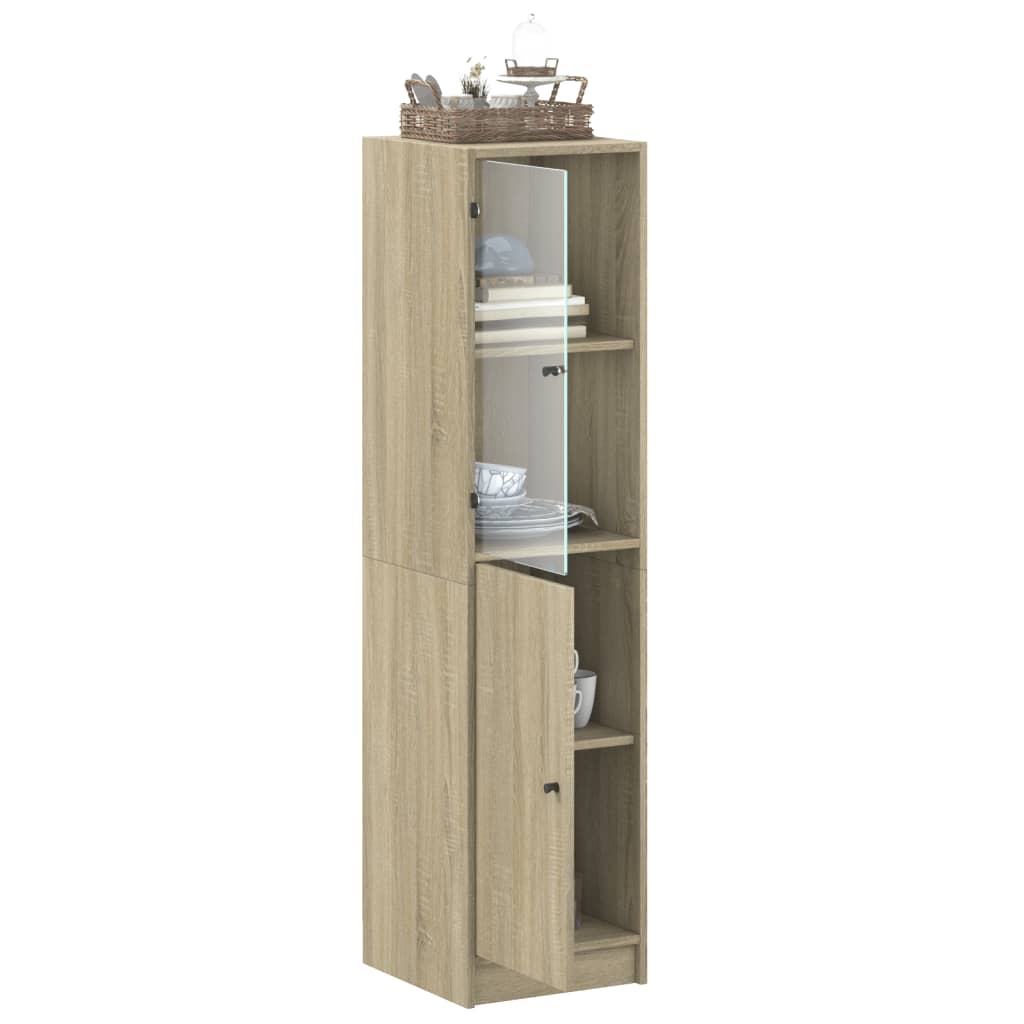 Highboard med glassdører sonoma eik 35x37x142 cm
