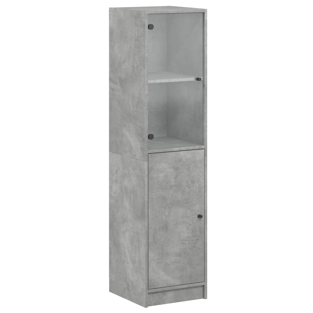Highboard med glassdører betonggrå 35x37x142 cm