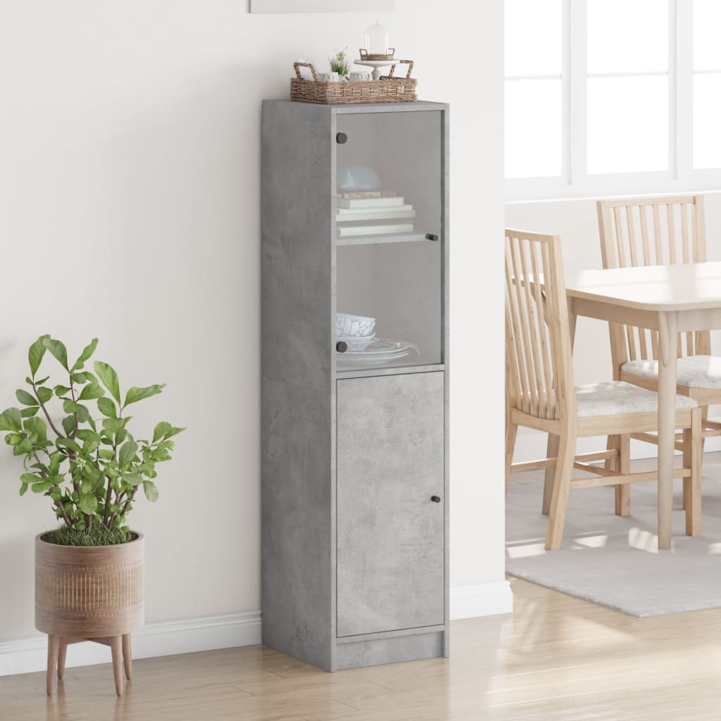 Highboard med glassdører betonggrå 35x37x142 cm