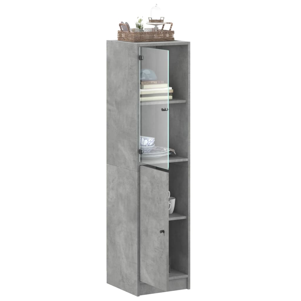 Highboard med glassdører betonggrå 35x37x142 cm