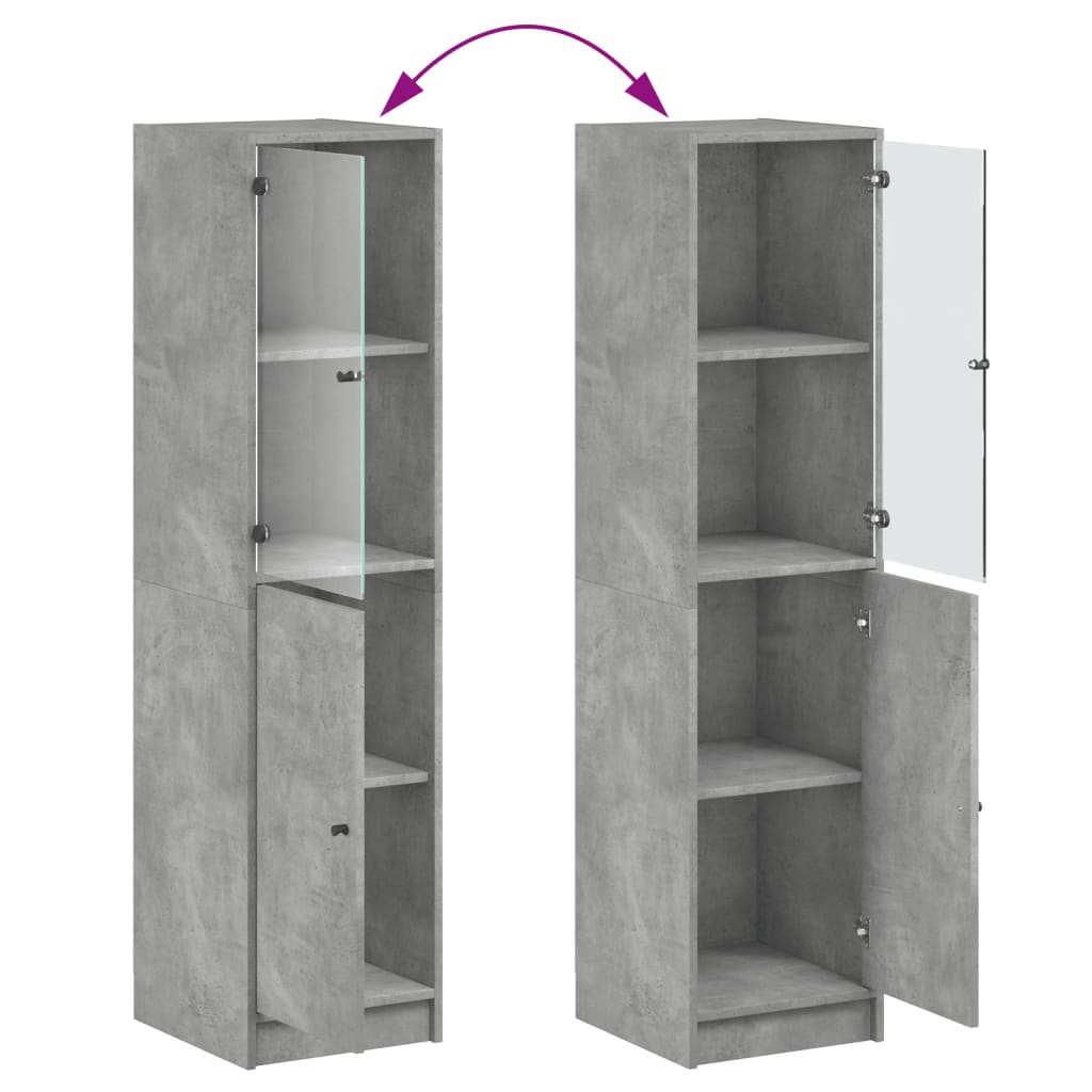 Highboard med glassdører betonggrå 35x37x142 cm