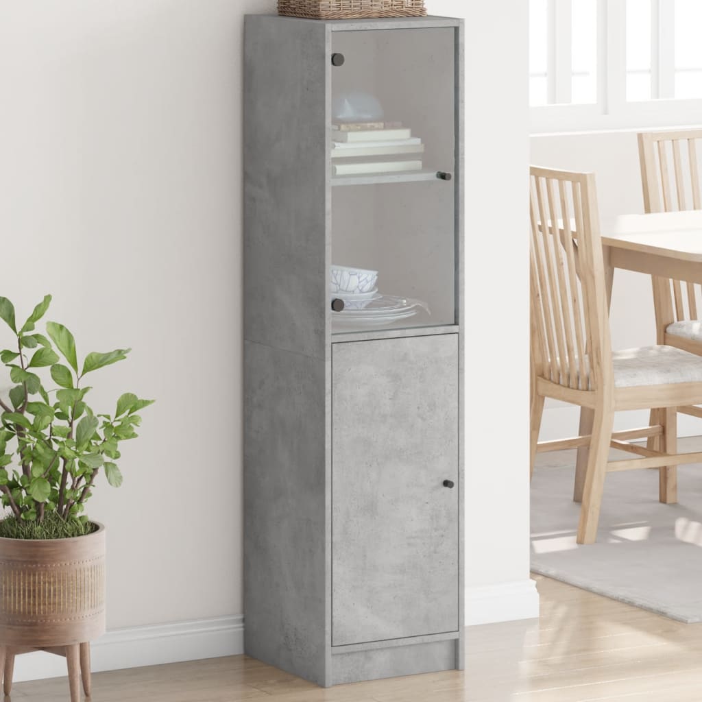 Highboard med glassdører betonggrå 35x37x142 cm