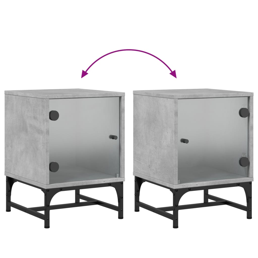 Nattbord med glassdører betonggrå 35x37x50 cm