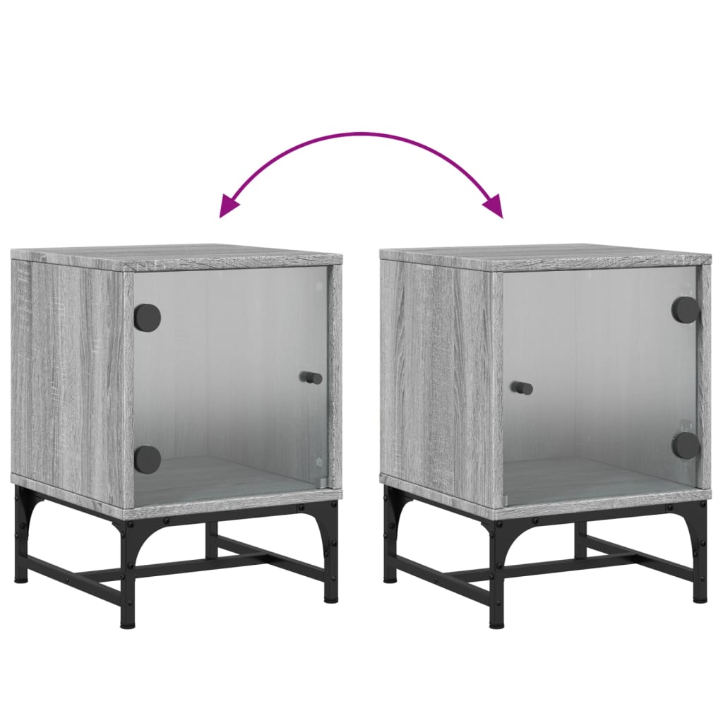 Nattbord med glassdører 2 stk grå sonoma 35x37x50 cm