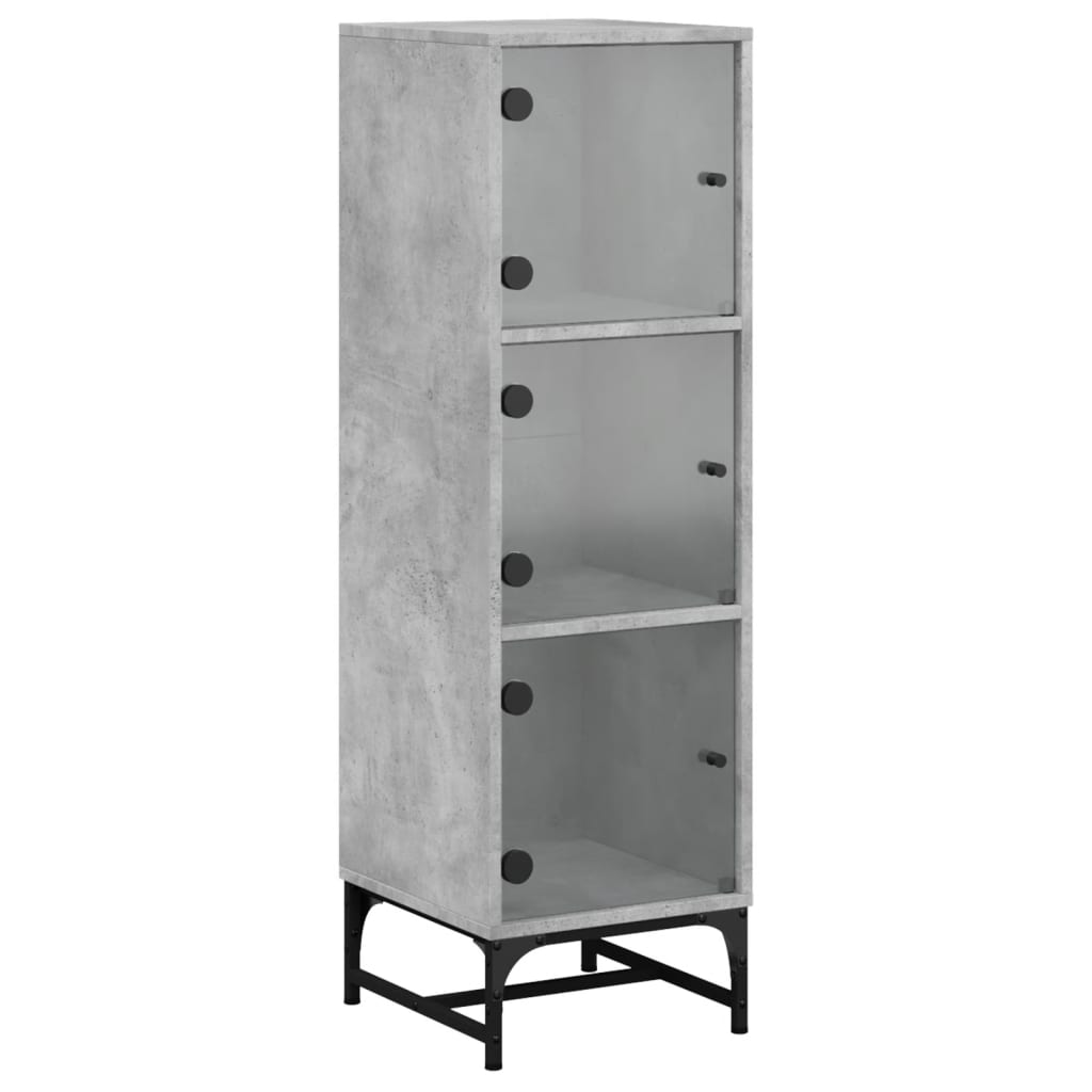 Highboard med glassdører betonggrå 35x37x120 cm