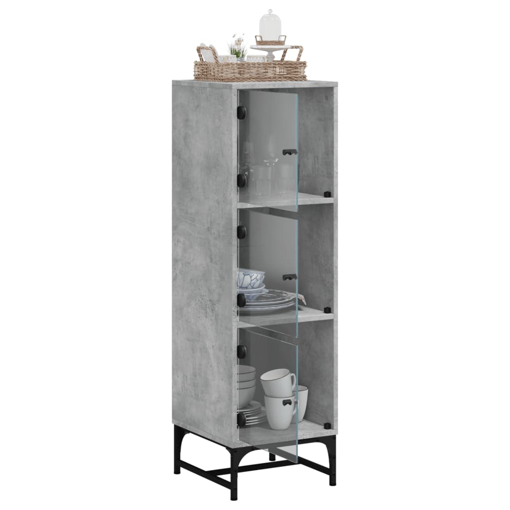 Highboard med glassdører betonggrå 35x37x120 cm
